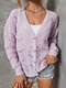 Solid Hollow Button Long Sleeve Cardigan For Women - Purple