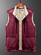 Men Fleece Warm Lining Stand Collar Thick Casual Sleevless Vests - Red