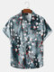 Mens Floral Pattern Gradient Lapel Short Sleeve Street Shirt - Blue