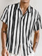 قمصان رجالي مخططة ذات ألوان متباينة كاجوال بأكمام قصيرة - أسود