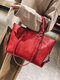 Women Vintage Faux Leather Multi-Carry Large Capacity Handbag Solid Color Tote - Red