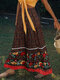 Bohemian Floral Printed Belt Elastic Waist Long Skirt - Black