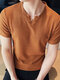 Mens Solid Notched Neck Casual Short Sleeve T-Shirts - Dark Orange