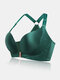 Wireless Front Closure Lace Patchwork Seamless Beauty Back Bra - Green
