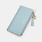 Women 11Card Slots Tassel Detachable 6.3'' phone Zipper Long Wallet - Blue