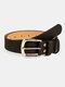 Women Leather Solid Color Snake Lychee Pattern Square Pin Buckle Fashion Belt - Black1
