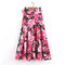 Outside Single Season Women's New Casual High Waist Floral Retro With Belt Print A Word Long Skirt Skirt - Photo Color