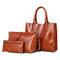 3 PCS Women Vintage Leisure Handbag Oil Wax Leather Crossbody Bag - Brown