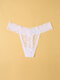 Plus Size Women Lace Bowknot Solid Color Sexy Low Waist Thongs Panty - White