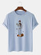 Mens 100% Cotton Halloween Skeleton Pumpkin Print Casual Short Sleeve T-Shirts - Blue