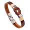 Casual Men's Leather Bracelets Retro Stainless Steel Buckle Knot Charm Cuff Bracelet Jewelry for Men - Brown