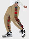 Pantalon à cordon de serrage avec poche et lettres japonaises en patchwork tribal pour hommes - Kaki