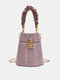 Women's PU Personalized Chain Crossbody Bag Korean Fashion Crocodile Bucket Bag Solid Color Leisure Shoulder Bag - Purple