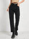 Gradient Stripe Pocket Zip Front Straight Leg Denim Jeans - Black