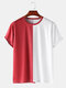 Mens Colorblock Breathable & Thin Casual Round Neck T-Shirts - Red