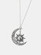 トレンディな刻まれた太陽の月の形の合金ネックレス - 銀