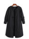 Plus Size Solid O-Neck Long Sleeve Button Long Coat For Women - Black