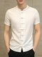 Mens Retro Button Linen Short Sleeve Shirts - White