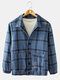 Mens Plaid Woolen Cargo Style Elastic Hem Jackets With Double Pockets - Blue