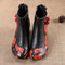 Splicing Leather Pattern Frog Closures Vintage Short Boots - Black