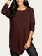 Striped Long Sleeve O-neck Casual Plus Size Blouse - Wine Red