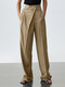 Solid Color Plain Asymmetrical Pocket Long Casual Pants for Women - Khaki