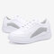 Women Casual Sports White Lace Up Flat Sneakers  - Gray