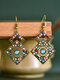 Vintage Hollow Geometric Rhombus Shape Inlaid Colorful Rice Beads Alloy Resin Earrings - Colorful