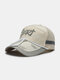 Unisex Cotton Mesh Patchwork Letter Print With Windproof Rope Outdoor Sports Sunscreen Breathable Baseball Cap - Beige