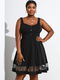 Mesh Patchwork Sleeveless Button Plus Size Dress for Women - Black