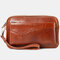 Men Genuine Leather Phone Bag Solid Clutch Bags - Brown