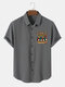 Camisas de manga corta con botones y estampado de bolsillo geométrico para hombre vendimia - gris