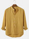 Mens Solid Color Cotton Casual Long Sleeve High Low Hem Henley Shirts - Yellow