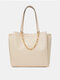 Women Faux Leather Fashion Multi-Compartment Large Capacity Tote Handbag Shoulder Bag - Beige
