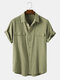 Plus Size Mens 100% Cotton Double Flap Pockets Casual Solid Short Sleeve Shirt - Green