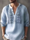 पुरुषों की विंटेज प्लांट प्रिंट हाफ बटन लंबी आस्तीन वाली हेनले शर्ट - नीला
