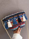 Women Weave Bohemia Geometric Ethnic Pattern Printed Tassel Crossbody Bag Hobo Bag - Blue