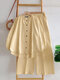 Women Solid Button Front Wide Leg Pants Casual Co-ords - Yellow