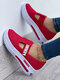 Large Size Women Letter Print Elastic Slip-On Comfy Breathable Mesh Comfy Platform Sneakers - Red