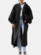 Solid Color Pockets Waistband Puff Sleeves Casual Coats for Women - Black
