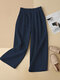 Lace Panel Waist Solid Pocket Casual Wide Leg Pants - Navy