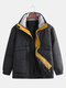 Mens Outdoor Japanese Style Thicken Padded Stand Collar Zipper Coat - Black