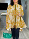 Plus size feminino vintage barroco estampa gola redonda blusa de manga comprida - Damasco