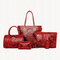 Women 5PCS Printed Handbags Multi-Function Crossbody Bags Long Purse - Red