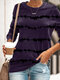 Tie Dye Long Sleeve O-neck T-shirt For Women - Purple