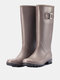 Women Casual Solid Color Slip-on Waterproof Rain Boots - Apricot