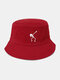 Unisex Cotton Solid Color Cartoon Love Skull Print Fashion Sun Protection Bucket Hat - Wine Red
