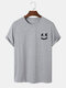 Mens Funny Face Chest Print Crew Neck Short Sleeve T-Shirts - Gray