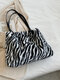 Women Plush Casual Vintage Multi-Pattern Large Capacity Handbag Shoudler Bag Tote - Zebra