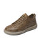 Men Stitching Hard Wearing Pure Color Lace Up Casual Skate Shoes - Brown